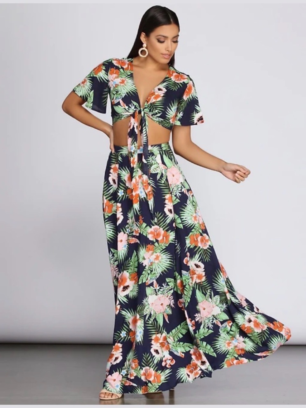 Aakaa Navy Tropical Floral Maxi Set